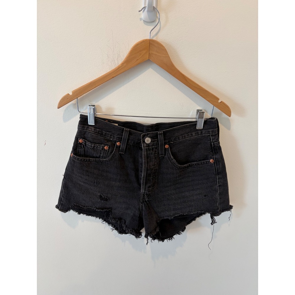 Levis 501 Original High Rise Cut Off Denim Shorts Black W26 56327-0123